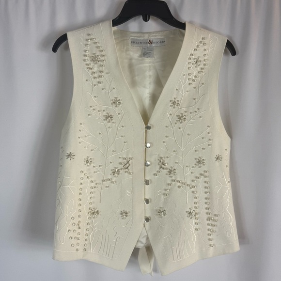 Preswick & Moore Ivory Button-Up Vest size:8 pearl accents Vintage Vest - Picture 1 of 13